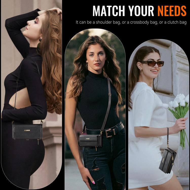 For iPhone 17 Pro CaseMe C39 RFID Blocking Zipper Wallet Leather Phone Case with Crossbody Strap(Black) by CaseMe