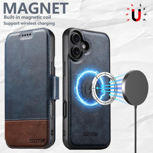 For iPhone 17 Suteni Q06 2-in-1 Multi-function Detachable Wallet MagSafe Phone Case(Blue) by Suteni