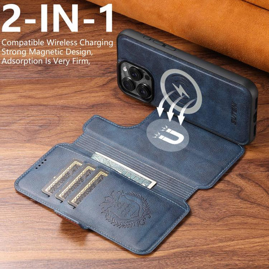 For iPhone 16 Pro Max Suteni Q07 2-in-1 Multi-function Detachable Wallet MagSafe Phone Case(Blue) by Suteni