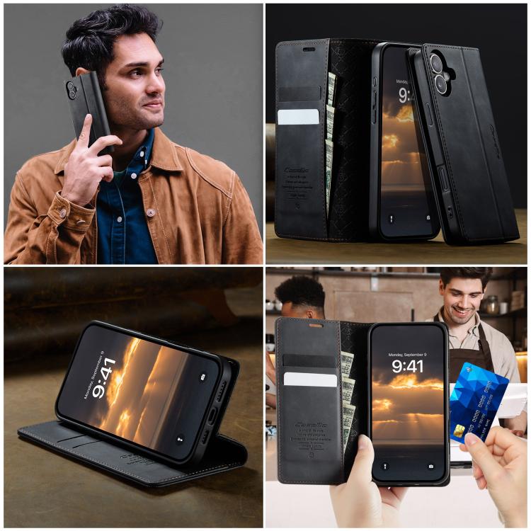 For iPhone 16 Plus CaseMe 033 Calf Leather Lining Microfibre RFID Blocking Phone Case(Black) by CaseMe