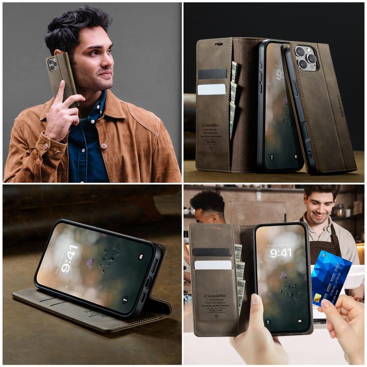 For iPhone 16 Pro Max CaseMe 033 Calf Leather Lining Microfibre RFID Blocking Phone Case(Coffee) by CaseMe