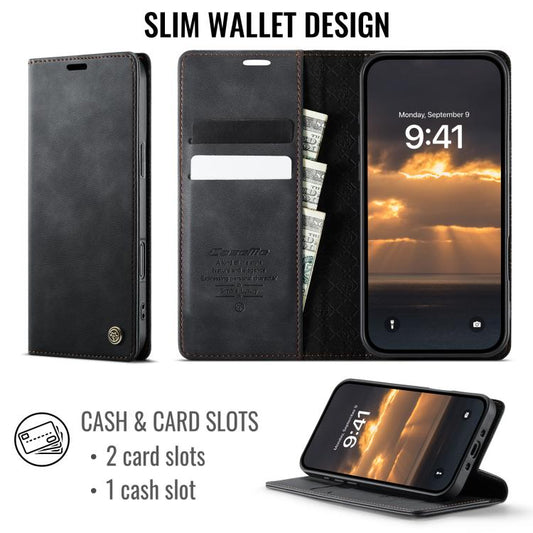 For iPhone Air CaseMe 033 Calf Leather Lining Microfibre RFID Blocking Phone Case(Black) by CaseMe