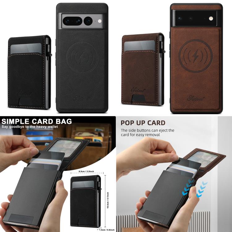 For Google Pixel 7a Suteni H19 Litchi Grain 2-in-1 Removable Card Box Back Phone Case(Black) by Suteni