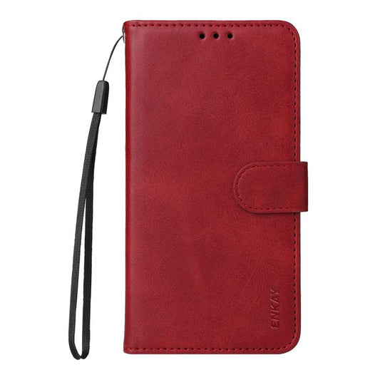 For iPhone 17 Pro Max ENKAY Card Wallet Calf Texture Leather Phone Case with Thickened Glue No White Edge Film(Red) by ENKAY