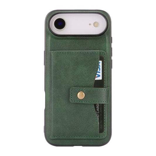 For iPhone Air Kalebol Magnetic Button Card Bag MagSafe Ring Leather Phone Case(Green) by Kalebol