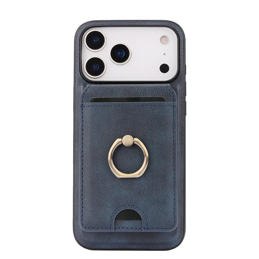 For iPhone 17 Pro Max Kalebol Strong MagSafe Ring Magnetic Card Bag Holder Leather Phone Case(Blue) by Kalebol