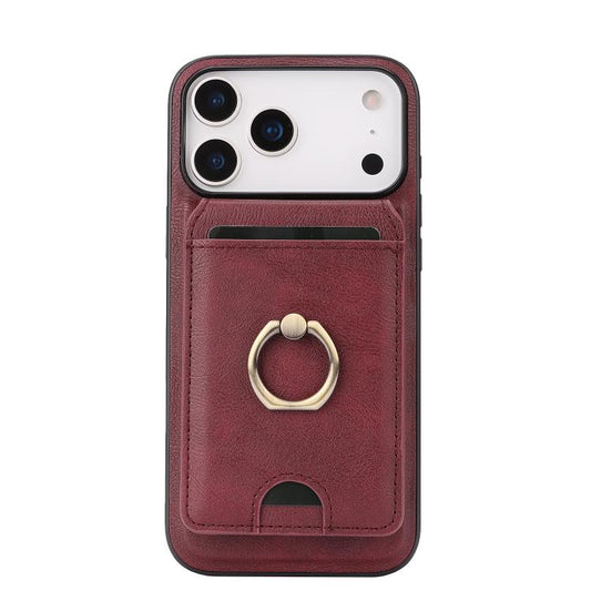 For iPhone 17 Pro Kalebol Strong MagSafe Ring Magnetic Card Bag Holder Leather Phone Case(Red) by Kalebol