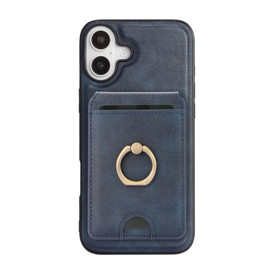 For iPhone 17 Kalebol Strong MagSafe Ring Magnetic Card Bag Holder Leather Phone Case(Blue) by Kalebol