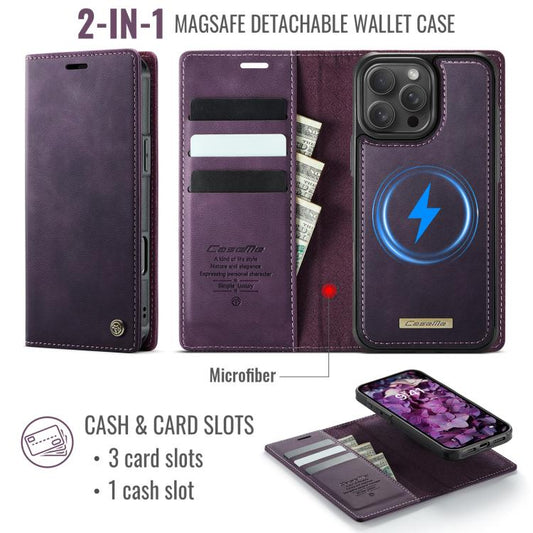 For iPhone 16 Pro Max CaseMe C49 MagSafe RFID Blocking Detachable Wallet Leather Phone Case(Purple) by CaseMe