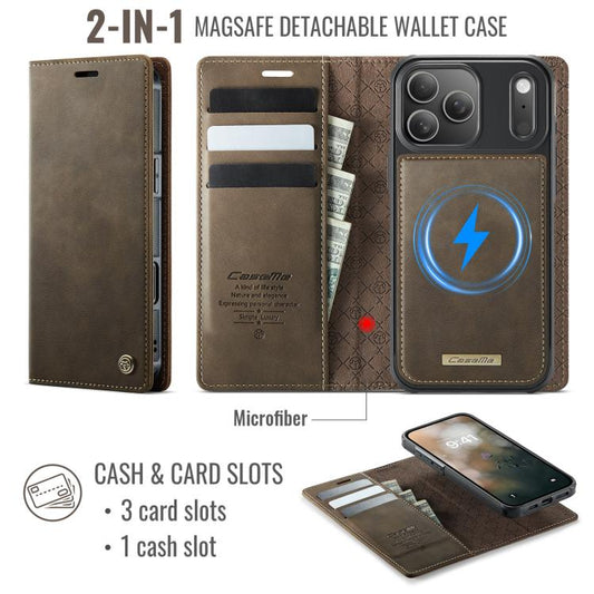 For iPhone 17 Pro Max CaseMe C49 MagSafe RFID Blocking Detachable Wallet Leather Phone Case(Coffee) by CaseMe