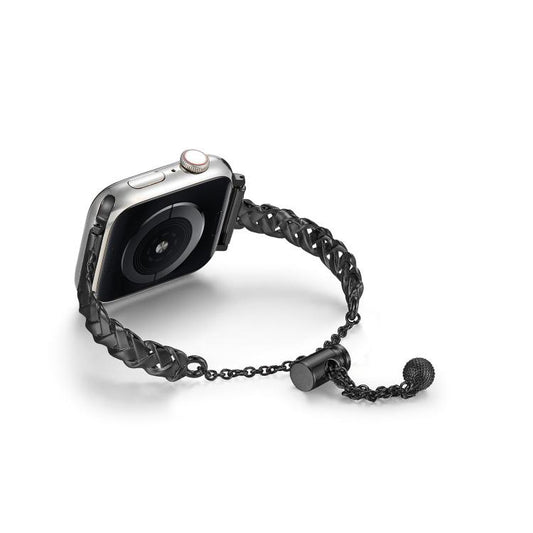 For Apple Watch 46mm / 49mm / 45mm / 44mm Braid Metal Glossy Zinc Alloy Watch Band(Black) by bashfashion