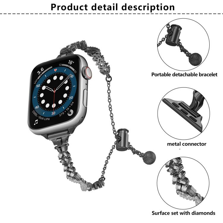 For Apple Watch 46mm / 49mm / 45mm / 44mm Wings Crushed Diamonds Zinc Alloy Watch Band(Black) by bashfashion