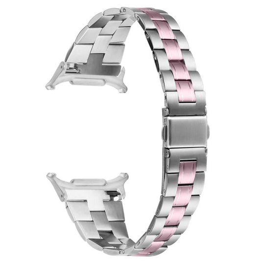 For Samsung Galaxy Watch Ultra 47mm / Ultra 2025 Three Beads Slim Stainless Steel Watch Band(Silver Rose Pink) by bashfashion