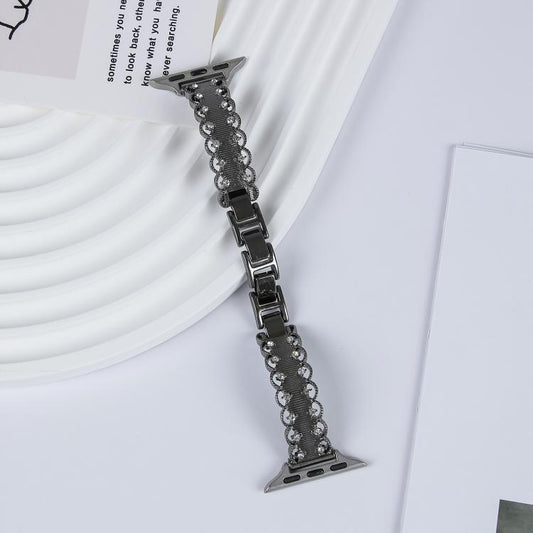 For Apple Watch 46mm / 49mm / 45mm / 44mm Lace Edged Diamond Alloy Metal Watch Band(Black) by bashfashion