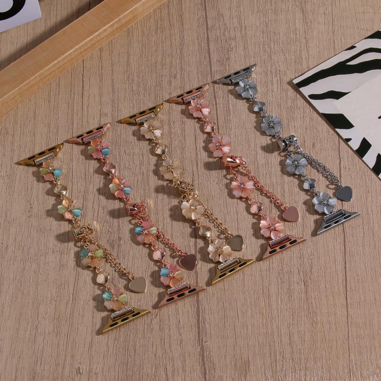 For Apple Watch 46mm / 49mm / 45mm / 44mm Four Leaf Clover Chain Alloy Watch Band(Gold+Gold Four Leaf Clover) by bashfashion