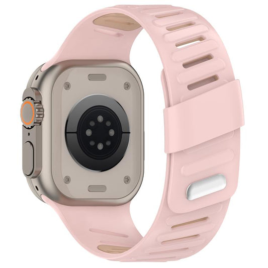 For Apple Watch 46mm / 49mm / 45mm / 44mm Oblique Buckle Breathable Two-Color Silicone Watch Band(Oxford Pink Rose Gray) by bashfashion