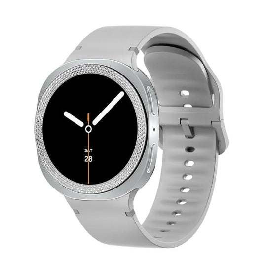 For Samsung Galaxy Watch8 44mm Rhombic Texture Bezel and Solid Color Stitched Silicone Watch Band(Gray Silver) by bashfashion