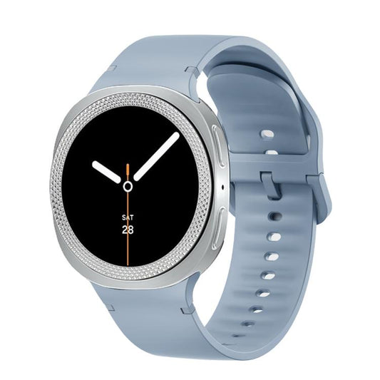 For Samsung Galaxy Watch8 40mm Rhombic Texture Bezel and Solid Color Stitched Silicone Watch Band(Jewel Blue Silver) by bashfashion