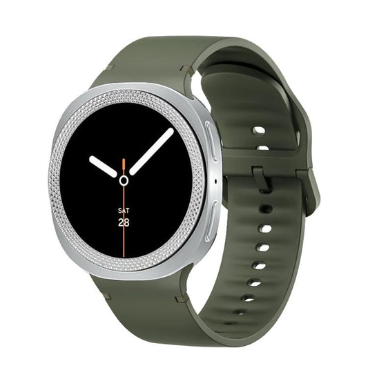 For Samsung Galaxy Watch8 40mm Rhombic Texture Bezel and Solid Color Stitched Silicone Watch Band(Army Green Silver) by bashfashion