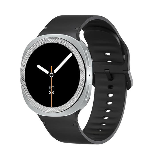 For Samsung Galaxy Watch8 40mm Rhombic Texture Bezel and Solid Color Stitched Silicone Watch Band(Black Silver) by bashfashion