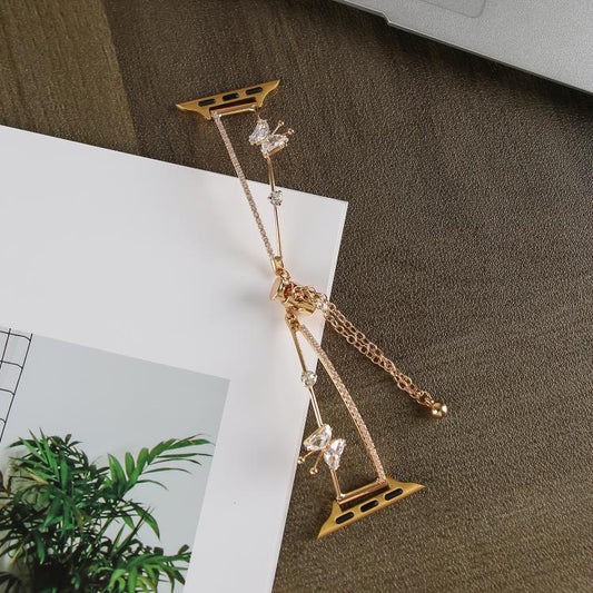 For Apple Watch 46mm / 49mm / 45mm / 44mm Copper-Inlaid Butterfly Zircon Bracelet Watch Band(Gold) by bashfashion