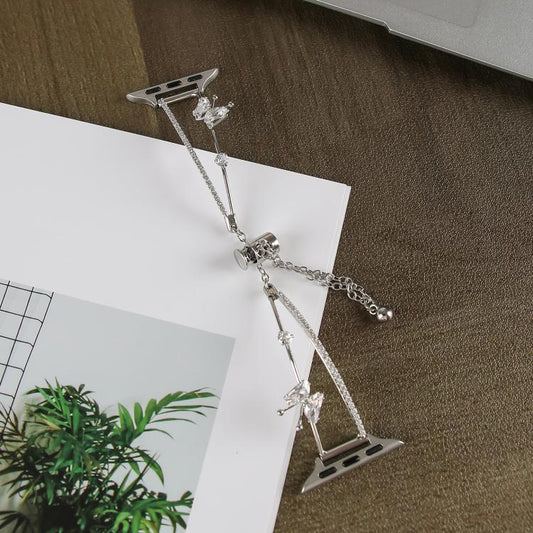 For Apple Watch 42mm / 41mm / 40mm / 38mm Copper-Inlaid Butterfly Zircon Bracelet Watch Band(Siver) by bashfashion