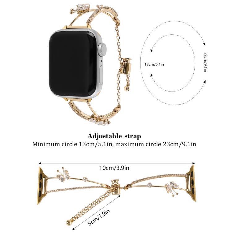 For Apple Watch 42mm / 41mm / 40mm / 38mm Copper-Inlaid Butterfly Zircon Bracelet Watch Band(Siver) by bashfashion