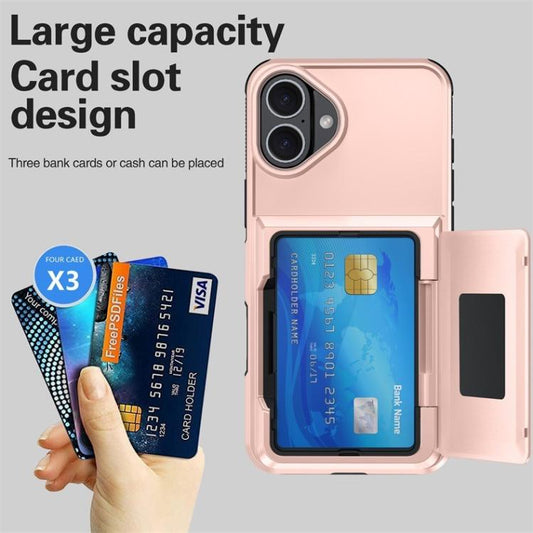 For iPhone 17 Kalebol Flip Card Wallet Holder Shockproof Phone Case(Rose Gold) by Kalebol