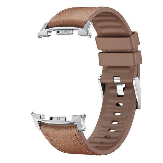 For Samsung Galaxy Watch8 / Watch8 Classic Metal Head Leather Skin Silicone Watch Band(Light Brown) by bashfashion