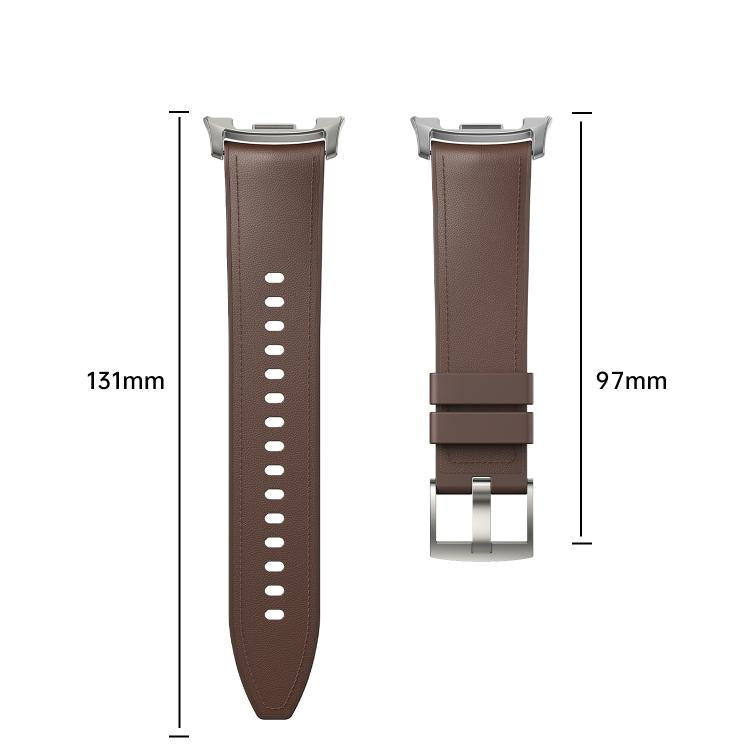 For Samsung Galaxy Watch8 / Watch8 Classic Metal Head Leather Skin Silicone Watch Band(Light Brown) by bashfashion