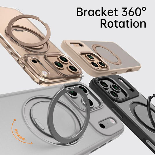 For iPhone 17 Pro Kalebol Rotating Magnetic Holder MagSafe Phone Case(Transparent Gold) by Kalebol