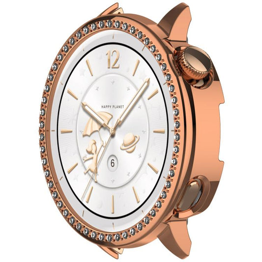 For OnePlus Watch 3 43mm Single Row Diamond Half Coverage Hollow PC Watch Protective Cover(Rose Gold) by bashfashion