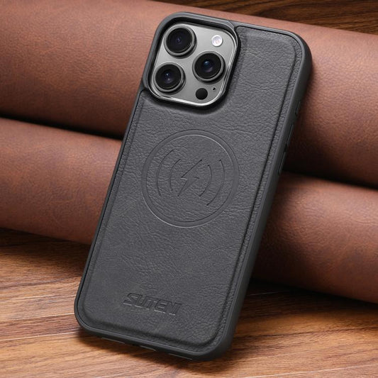 For iPhone Air Suteni G5 Litchi Leather Magnetic MagSafe Phone Case(Black) by Suteni