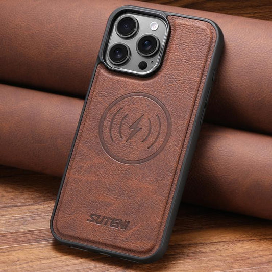 For iPhone 16 Pro Max Suteni G5 Litchi Leather Magnetic MagSafe Phone Case(Brown) by Suteni
