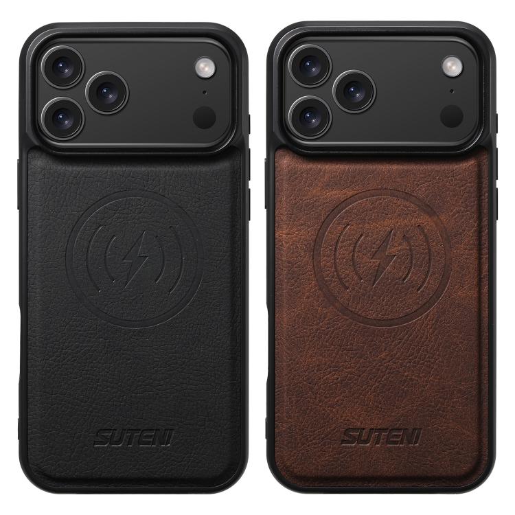 For iPhone 17 Suteni G5 Litchi Leather Magnetic MagSafe Phone Case(Brown) by Suteni