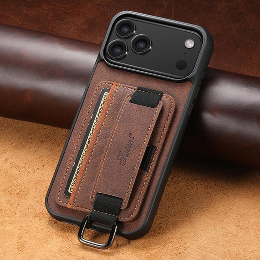 For iPhone 17 Pro Suteni H13 Litchi Leather Wrist Strap Wallet Back Phone Case(Brown) by Suteni