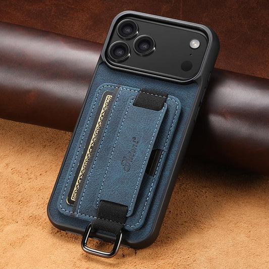 For iPhone 17 Pro Suteni H13 Litchi Leather Wrist Strap Wallet Back Phone Case(Blue) by Suteni