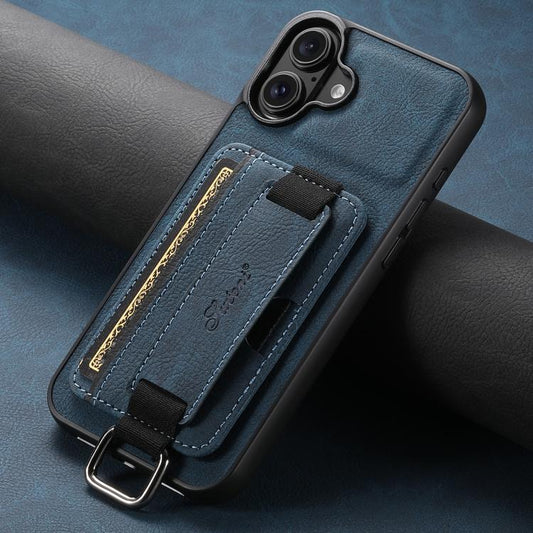 For iPhone 17 Suteni H13 Litchi Leather Wrist Strap Wallet Back Phone Case(Blue) by Suteni