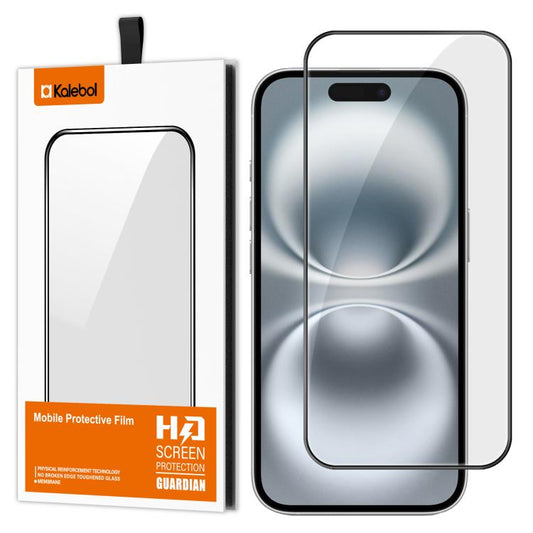 For iPhone 16 Kalebol High-Aluminum Screen-Printed Full-Coverage Anti-Fingerprint Black-Bordered HD Tempered Glass Film by Kalebol