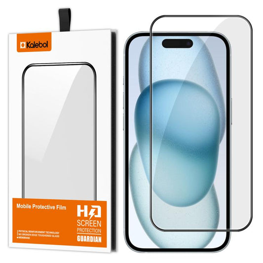 For iPhone 15 Plus Kalebol High-Aluminum Screen-Printed Full-Coverage Anti-Fingerprint Black-Bordered HD Tempered Glass Film by Kalebol