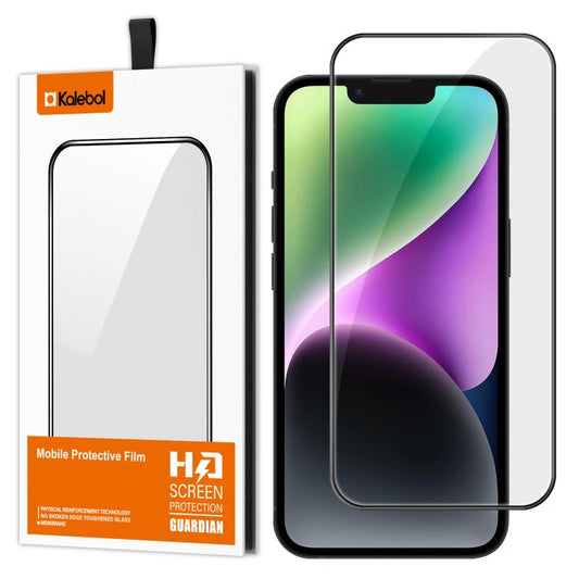For iPhone 14 Kalebol High-Aluminum Screen-Printed Full-Coverage Anti-Fingerprint Black-Bordered HD Tempered Glass Film by Kalebol