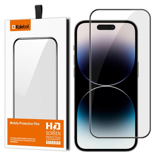 For iPhone 14 Pro Kalebol High-Aluminum Screen-Printed Full-Coverage Anti-Fingerprint Black-Bordered HD Tempered Glass Film by Kalebol