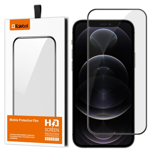 For iPhone 12 Pro Max Kalebol High-Aluminum Screen-Printed Full-Coverage Anti-Fingerprint Black-Bordered HD Tempered Glass Film by Kalebol