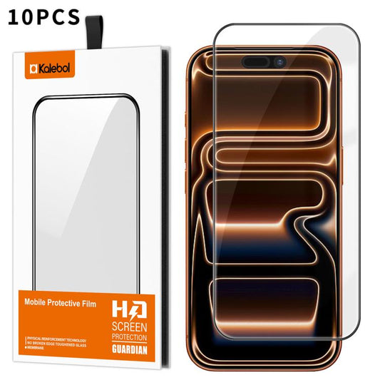 For iPhone 17 Pro Max 10pcs Kalebol High-Aluminum Screen-Printed Full-Coverage Anti-Fingerprint Black-Bordered HD Tempered Glass Film by Kalebol