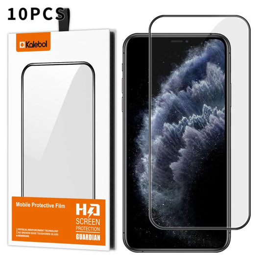 For iPhone 11 Pro Max 10pcs Kalebol High-Aluminum Screen-Printed Full-Coverage Anti-Fingerprint Black-Bordered HD Tempered Glass Film by Kalebol