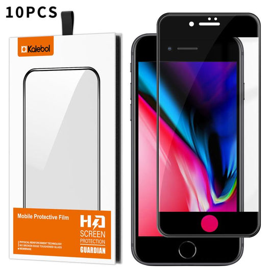 For iPhone 7 Plus 10pcs Kalebol High-Aluminum Screen-Printed Full-Coverage Anti-Fingerprint Black-Bordered HD Tempered Glass Film by Kalebol