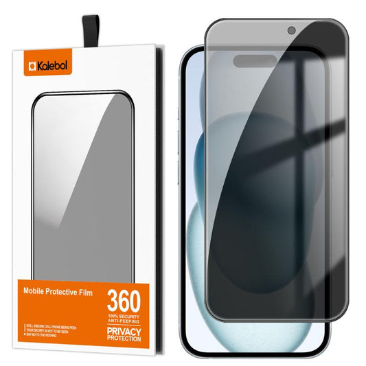 For iPhone 15 Kalebol High-Aluminum Screen-Printed Full-Coverage Black-Border Privacy Tempered Glass Film by Kalebol