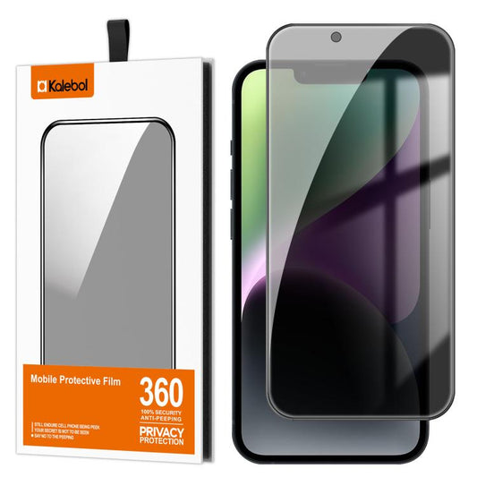 For iPhone 14 Kalebol High-Aluminum Screen-Printed Full-Coverage Black-Border Privacy Tempered Glass Film by Kalebol