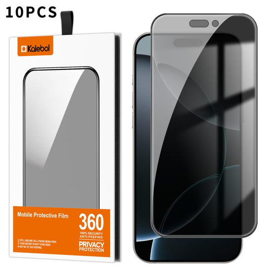 For iPhone 16 Pro Max 10pcs Kalebol High-Aluminum Screen-Printed Full-Coverage Black-Border Privacy Tempered Glass Film by Kalebol