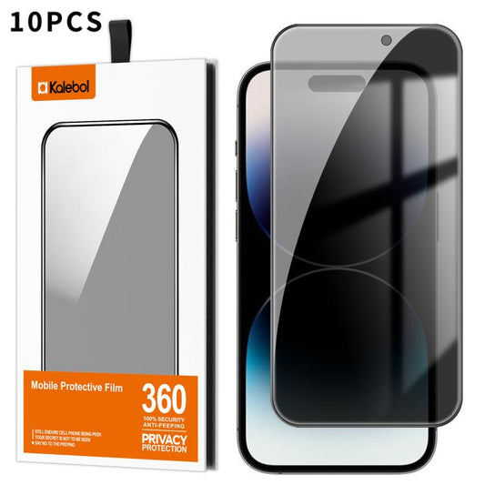 For iPhone 14 Pro Max 10pcs Kalebol High-Aluminum Screen-Printed Full-Coverage Black-Border Privacy Tempered Glass Film by Kalebol